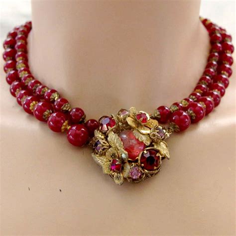 Vintage Demario Ny Cranberry Bead Choker Necklace Sold Vintage