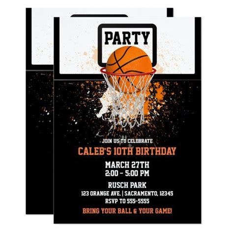 Basketball And Hoop Sports Birthday Party Invitation In 2020