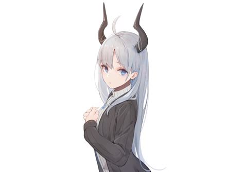 Download 1920x1080 Shy Anime Girl Horns Gray Hair Profile View