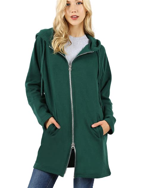 Made By Olivia Womens Hoodie Oversized Zip Up Long Fleece Sweat Jacket