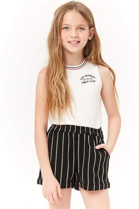 Girls Striped Knit Shorts Kids Frontwaistelasticized Today Pin