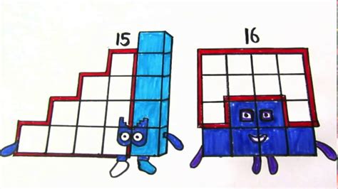 Numberblocks 15 And 16 Learn To Draw Coloring Page For Kids Youtube