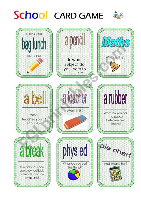 School Card Game 3 Pages Esl Worksheet By Mulle