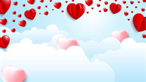 Fondo De Nube De San Valentín Con Corazones 3d Rosados Y Rojos 692583