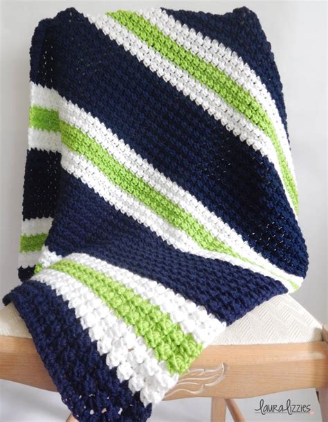 Twin Crochet Striped Baby Blanket Navy White Green Etsy