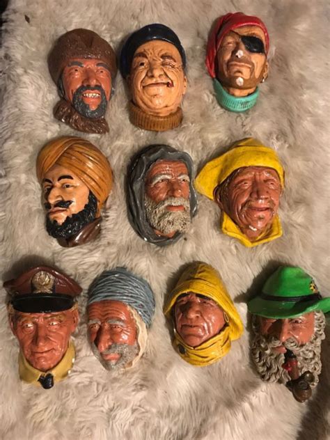 lot of 10 character heads bosson legend products england chalkware wall figures antique price