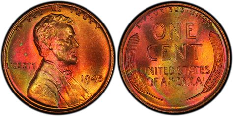 1945 1c Rb Regular Strike Lincoln Cent Wheat Reverse Pcgs Coinfacts