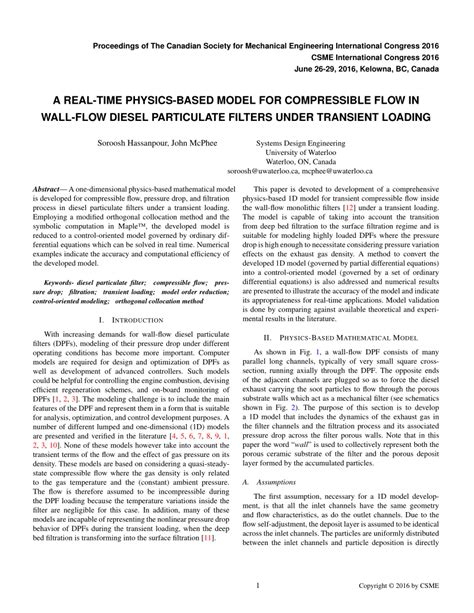 Pdf A Real Time Physics Based Model For Compressible Flow In Wall Flow Diesel Particulate