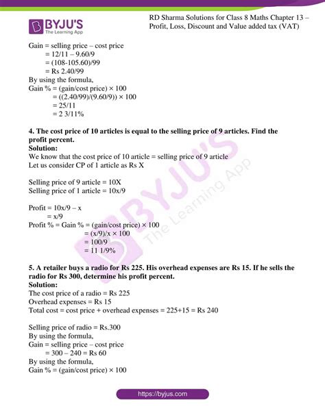 Here the below, you will find week 5 & 6 class 8 mathematics assignment answers 2021 pdf & images. RD Sharma Solutions for Class 8 Chapter 13 Profit, Loss, Discount and Value Added Tax (VAT ...