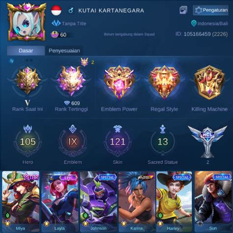 Beli Akun Akun Ml Mythic Full Up All Emblem Lv Hero Lengkap Skin