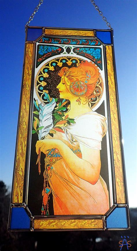 Alphonse Mucha Feather Stained Glass Vacation Until May Etsy In 2022
