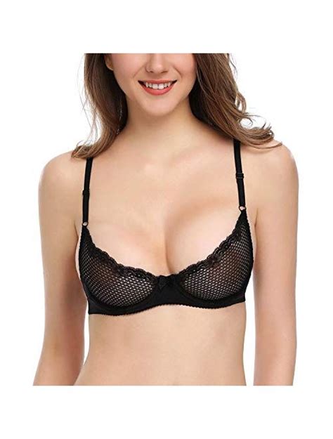 Buy Deyllo Women S Sexy Lace Bra Mesh Underwire See Through Demi Bra Unlined Bralette Online