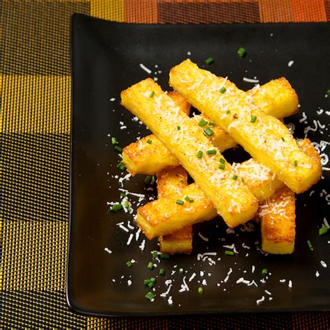 Made from corn grits, these polenta fries offer a dynamic flavor for filling your belly and make a great addition to your veggie burger night. Polenta Fries