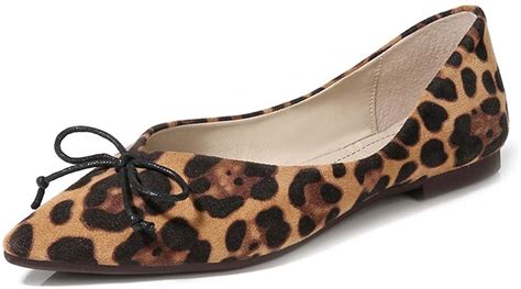 Anyunis Womens Classic Leopard Print Pointy Toe Ballet Flat Comfy Bowknot Suede