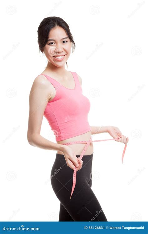Beautiful Asian Healthy Girl Measuring Her Waist Stock Image Image