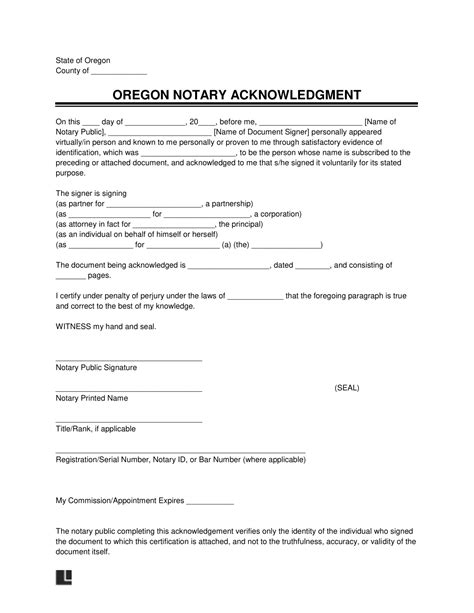 Free Oregon Notary Acknowledgment Form Pdf And Word