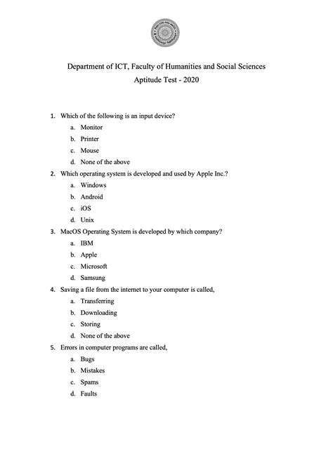 Ict Aptitude Test Past Papers Download