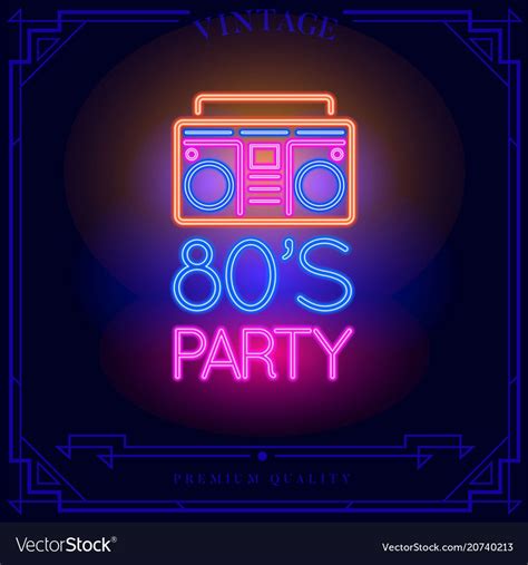 80s Party With Boombox Cassette Player Neon Light Vector Image On With