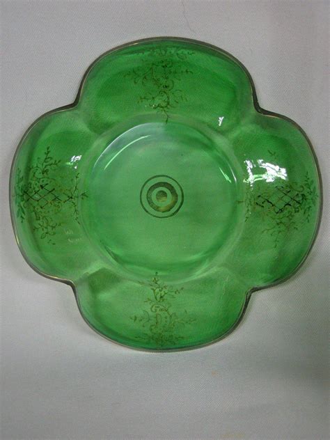Moser Art Glass Gild Enameled Cups And Saucers Ribbed Footed Form From Finerchoice On Ruby Lane