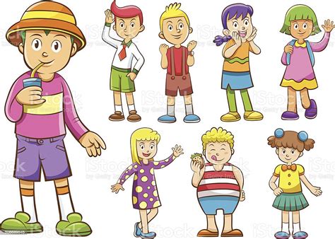 Set Of Cute Cartoon Kids Stock Illustration Download Image Now Boys