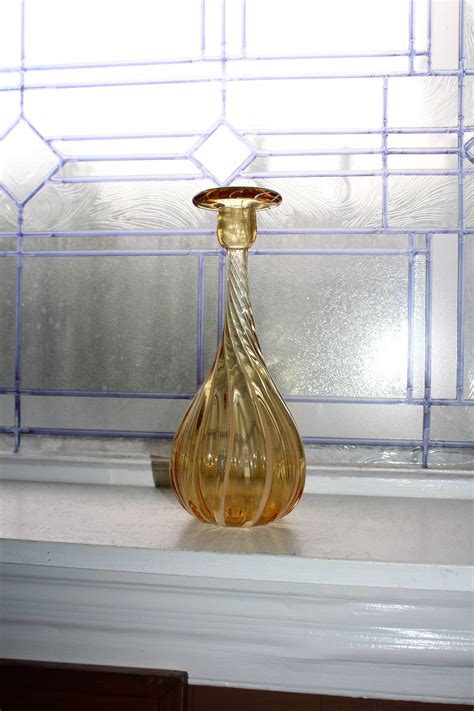 Vintage Murano Glass Spiral Amber Yellow Bud Vase