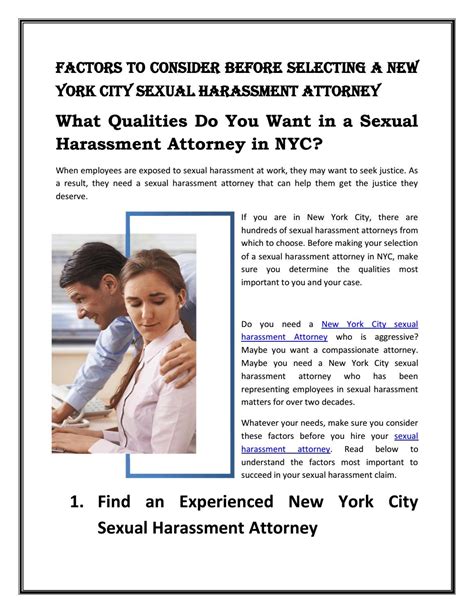Factors To Consider Before Selecting A New York City Sexual Harassment Attorney By Dsmithlaw Issuu