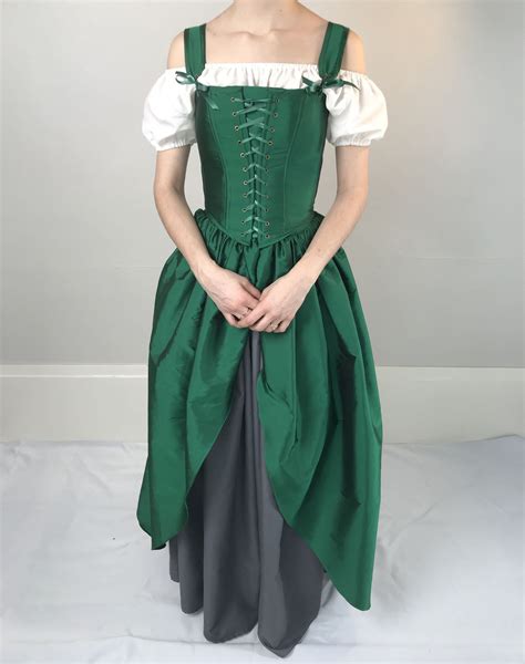 Renaissance Corset Peasant Bodice Dress In Emerald Green With Etsy In