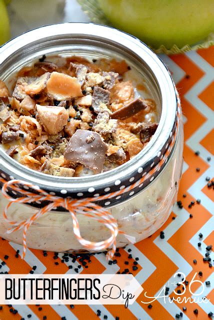 You have to melt the candy corn and the peanut butter together. Butterfingers Dip Recipe | The 36th AVENUE