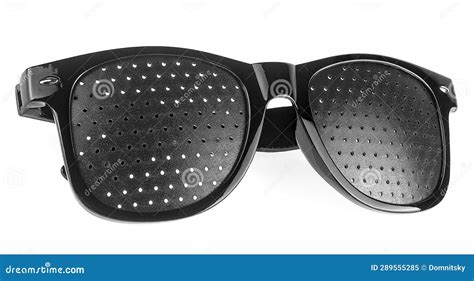 black perforated glasses isolated on white background medical spectacles pinhole glasses stock