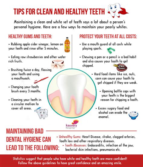 Neglecting to clean your teeth while wearing braces can lead to decalcification, which leaves white knowing how to effectively clean your teeth can be challenging with an apparatus between you and your what is the point of getting straight teeth if they are deteriorated or stained at the end of it all? Tips for Clean and Healthy Teeth - Infographic | Kauvery ...