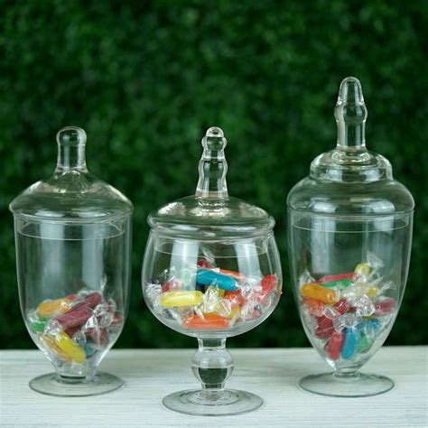 Set Of 3 Clear Glass Apothecary Party Favor Candy Jars With Snap On Lids 9 10 11 Candy