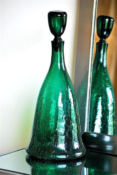 Vintage Emerald Green Crackle Blenko Decanter By John Nickerson 7224 Measure Approximately 15
