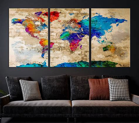72x36 World Map Masterpiece Wall Art By Samieymur 3 Piece