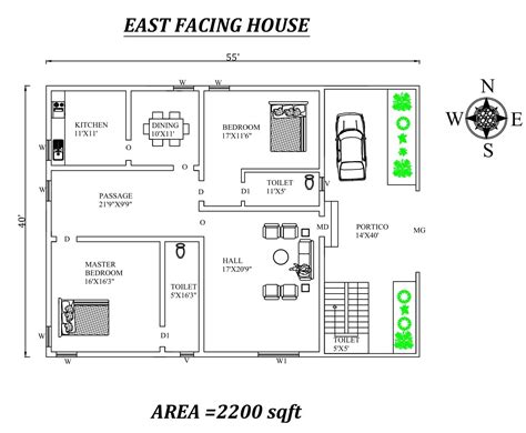 55 X40 The Perfect Furnished 2bhk East Facing House Plan As Per Vastu