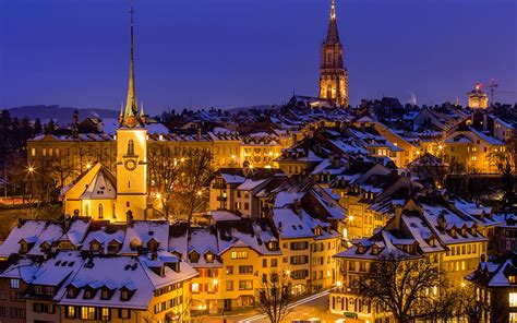 Winter is a fantastic time to be in switzerland. Switzerland Houses Winter Bern Night 1920x1200 | 風景