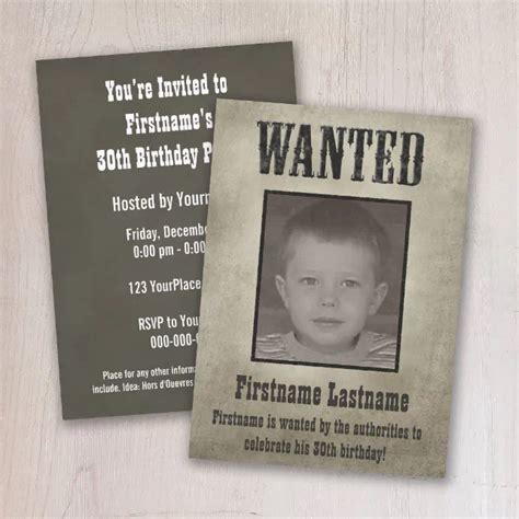 Wanted Poster Funny Birthday Invitation Zazzle
