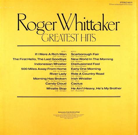 Roger Whittaker Greatest Hits Bertelsmann Vinyl Collection