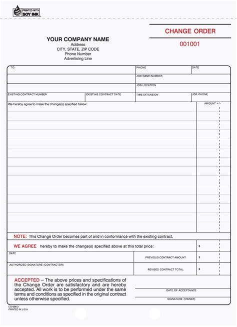 3 Part Contractor Change Order Form Change Order Form Order Form