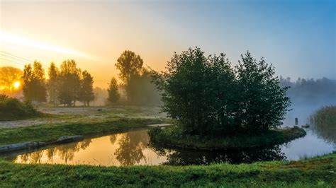 Nature Dawn Fog Landscape And River During Summer Hd