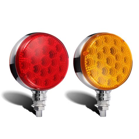 2pc Round 42 Led Red Amber Side Marker Turn Signal Semi Truck Fender