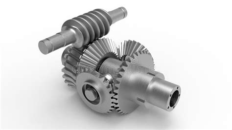 3d Rendering Metallic Worm Gear Assembly Stock Illustration