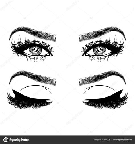 illustration woman s eyes eyelashes eyebrows realistic sexy makeup look tattoo stock vector by