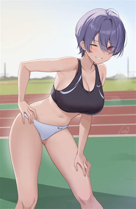 icomochi short hair big boobs anime girls artwork sportswear anime panties 1171x1800