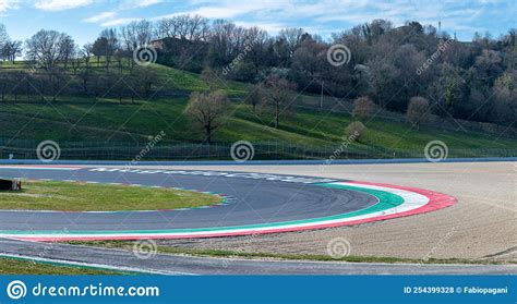 Mugello Motor Sport Circuit Asphalt Racetrack Turn With Curbs Empty