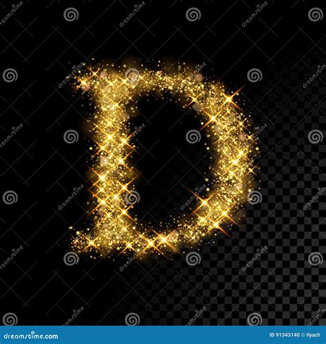 Gold Glittering Letter D On Black Background Stock Vector