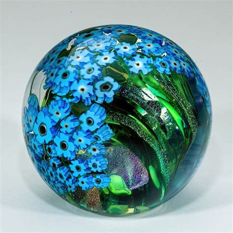 Forget Me Nots On Green Paperweight By Shawn Messenger Art Glass Paperweight Artful Home