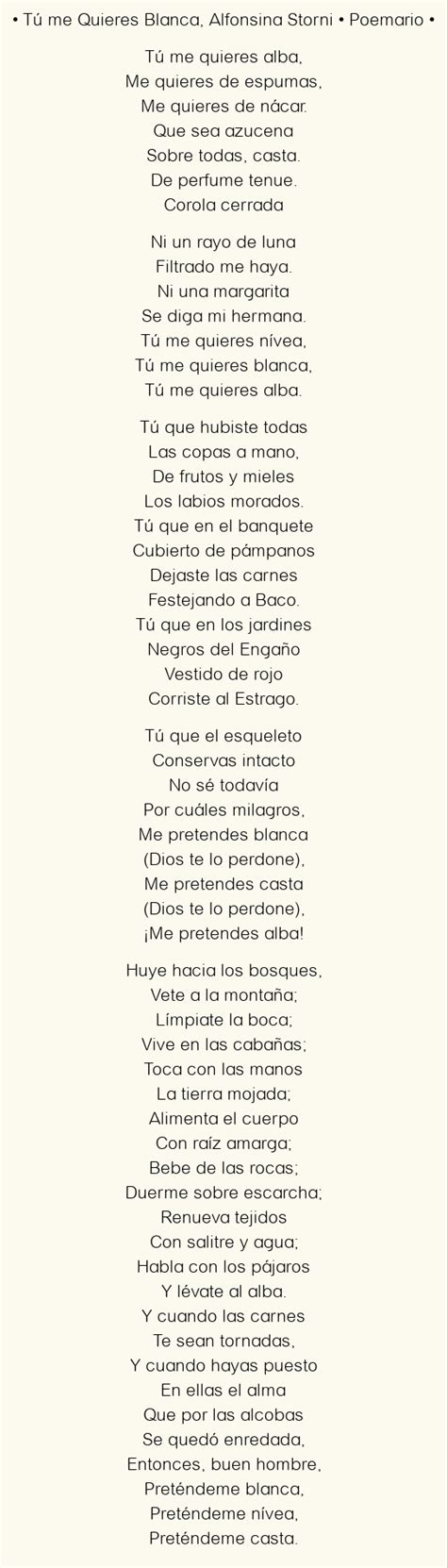 Tú Me Quieres Blanca Alfonsina Storni Poema Original