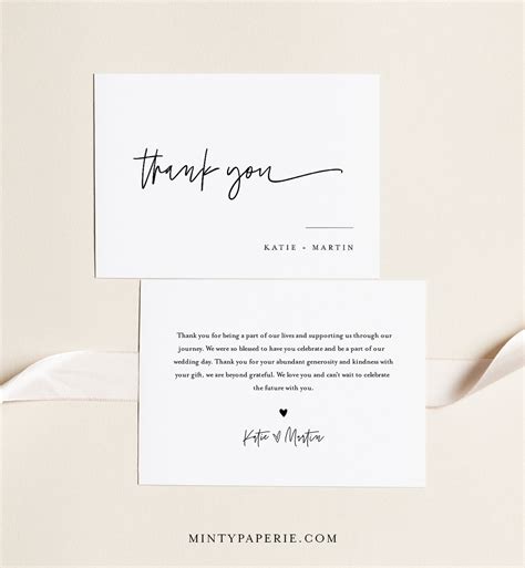 Minimalist Thank You Folded Card Printable Modern Wedding Bridal
