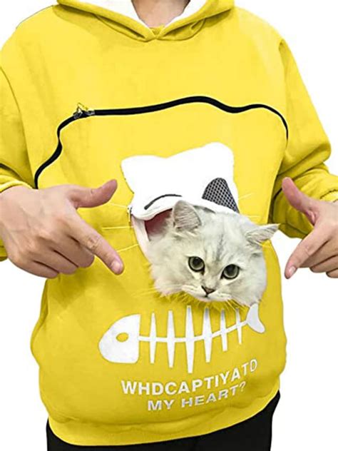 Women Cat Kitty Pouch Hooded Sweatshirt Zipper Long Sleeve Pet Carry