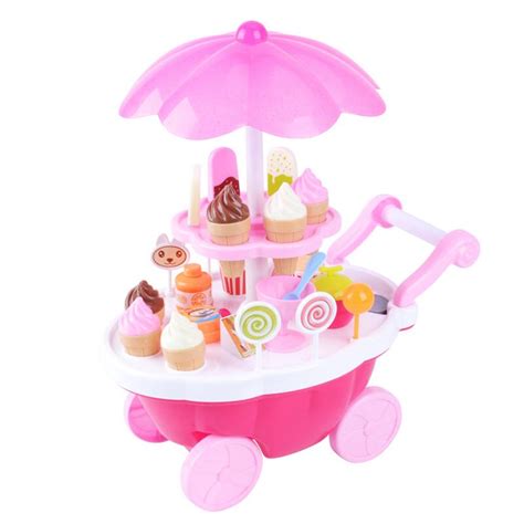 Kids Toys Simulation Mini Candy Ice Cream Trolley Shop Pretend Play Set